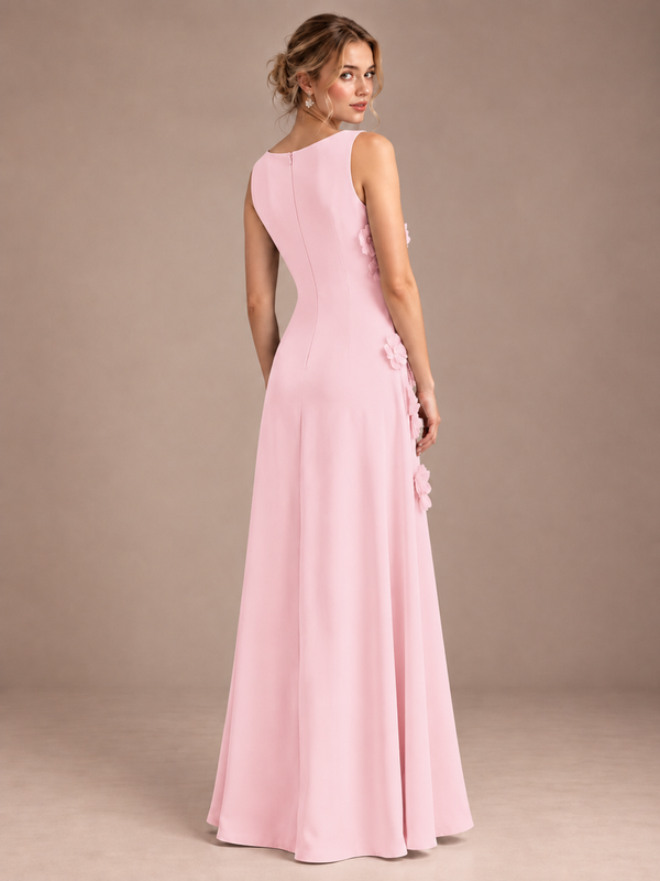 Blush Pink 3D Floral Applique Sleeveless Formal Maxi Dress