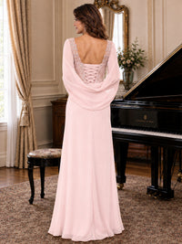 Elegant Applique Chiffon Mother of the Bride Dress with Cape Sleeves