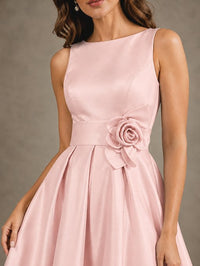 Tea-Length Satin Mother of the Bride Dress with 3D Flower Detail