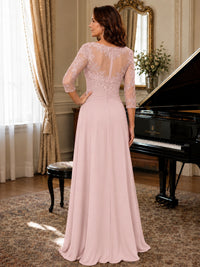 A-Line Chiffon Mother of the Bride Dress with Floral Applique 3/4 Sleeves