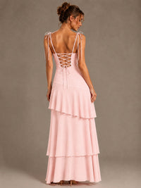 Spaghetti Strap Tiered Ruffles Chiffon Prom Dress