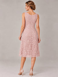 Tea Length Sequin Lace Mother of The Bride Dress with Chiffon Jacket