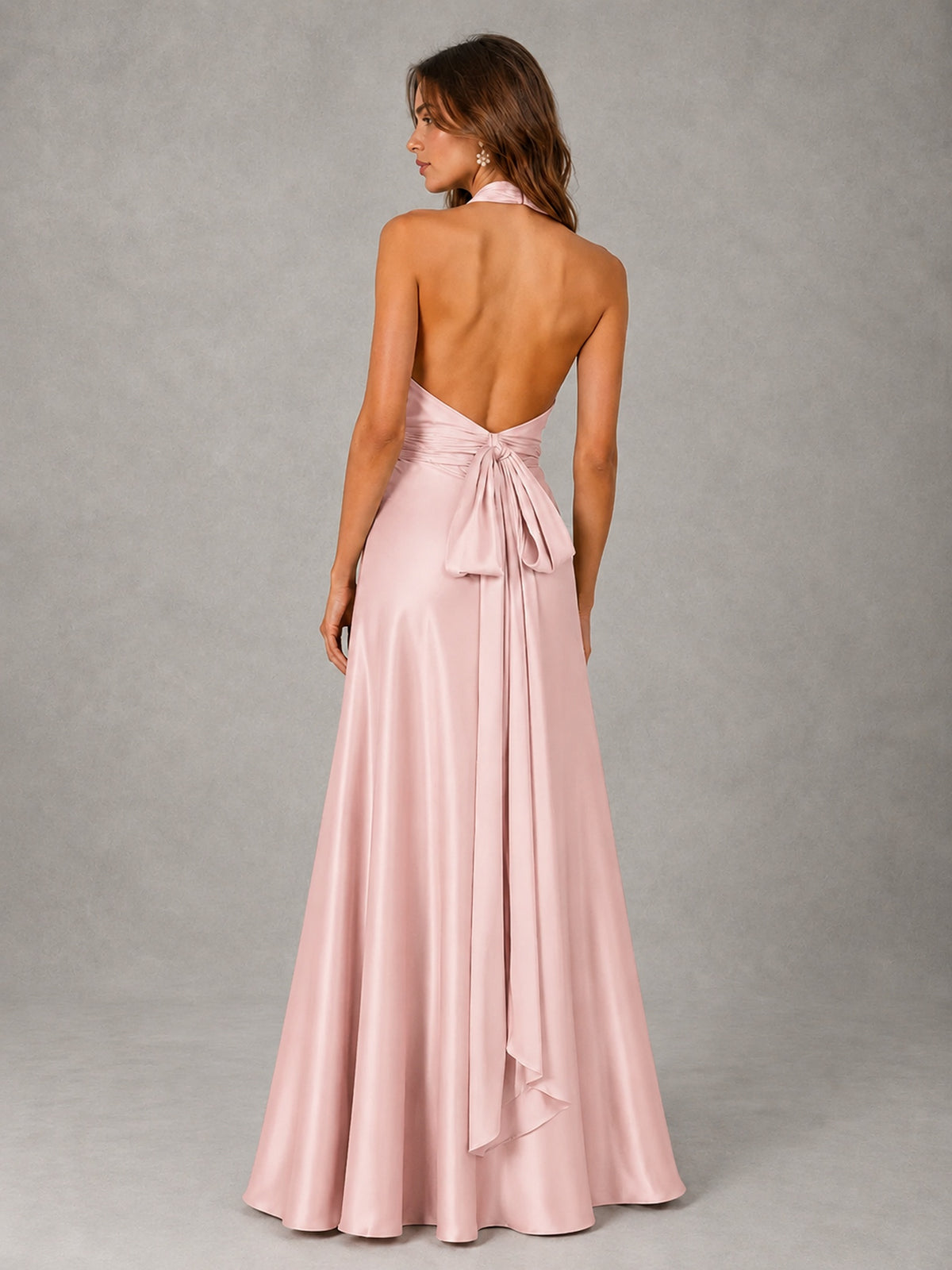 Sage Green Satin A-Line Bridesmaid Dress with Halter Neck