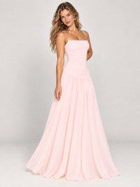 Butter Yellow Ruched Spaghetti Strap Drop-Waist Prom Dress