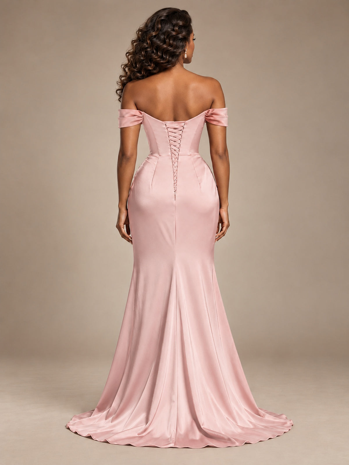 Burgundy Off-the-Shoulder Satin Corset Prom Dress with Slit