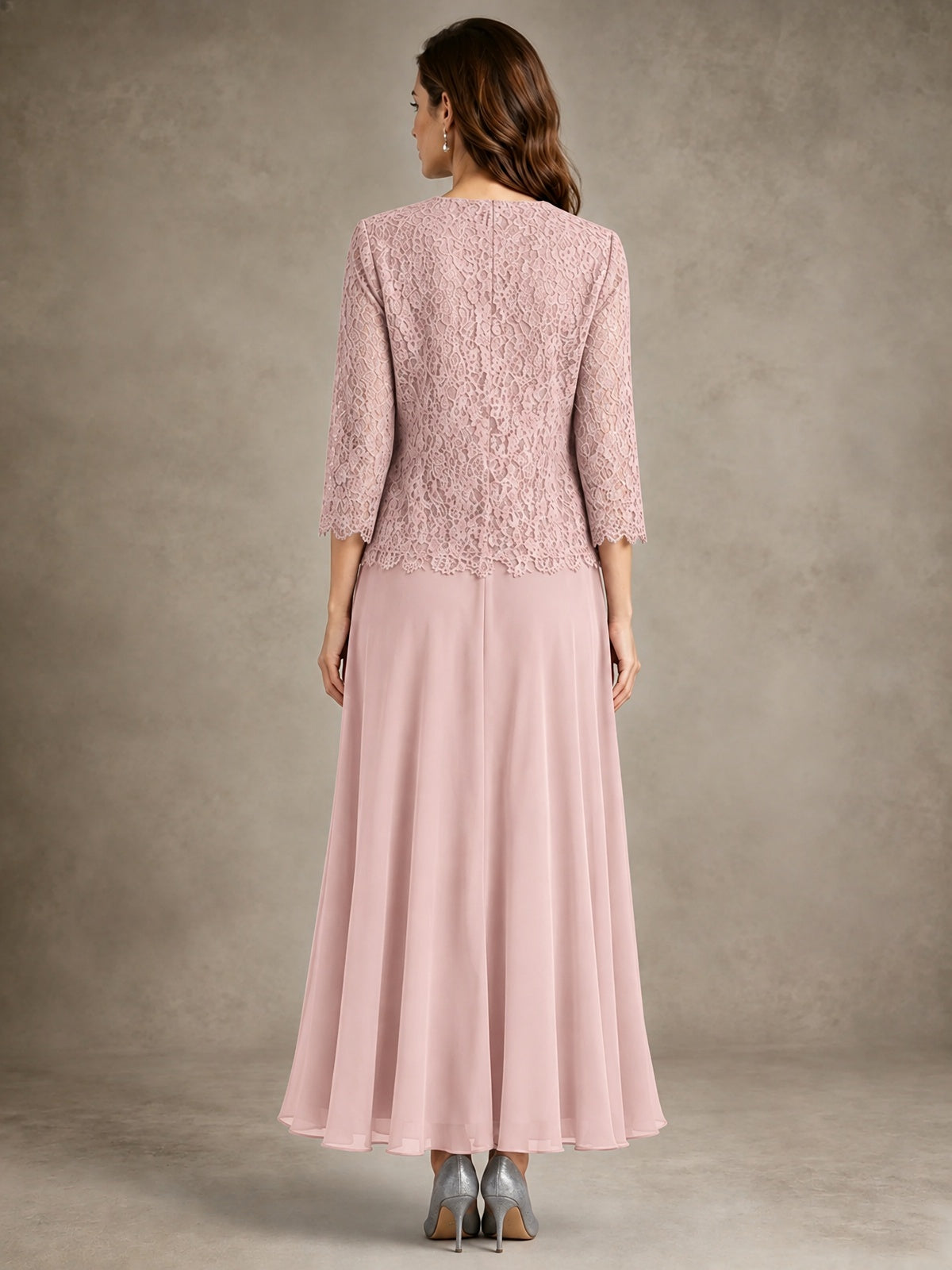 2-Piece Chiffon Mother of the Bride Dress with Lace Jacket