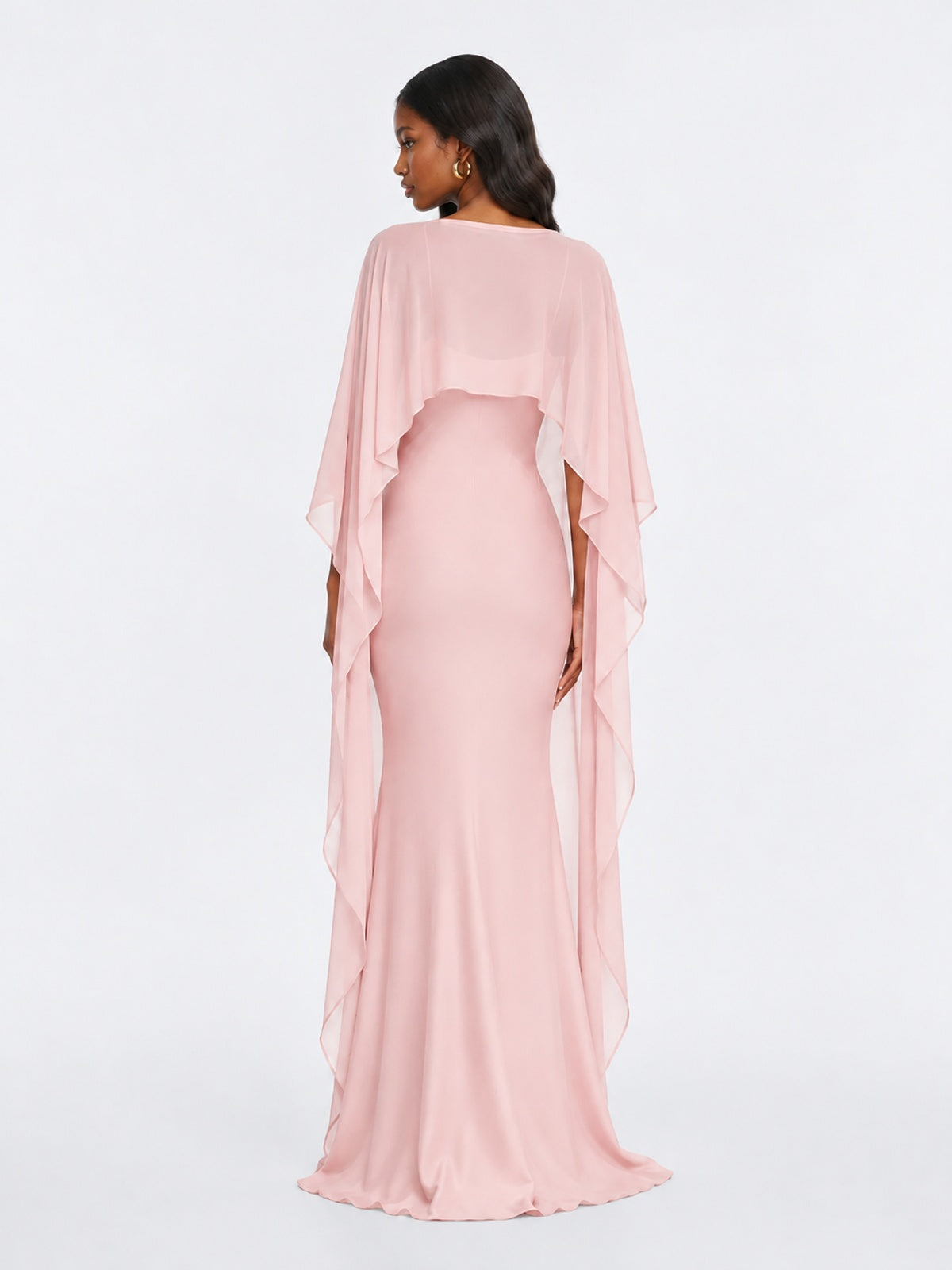 Satin Cape Prom Dresses Meramid Maxi Dress
