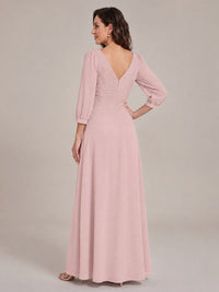 V-Neck Pleated Chiffon Mother of the Bride Dress with Flutter Sleeves
