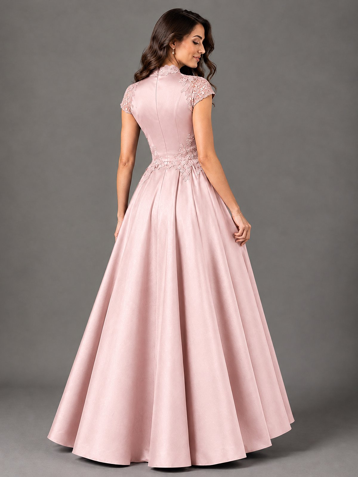 Lace Appliqué A-Line Satin Maxi Dress