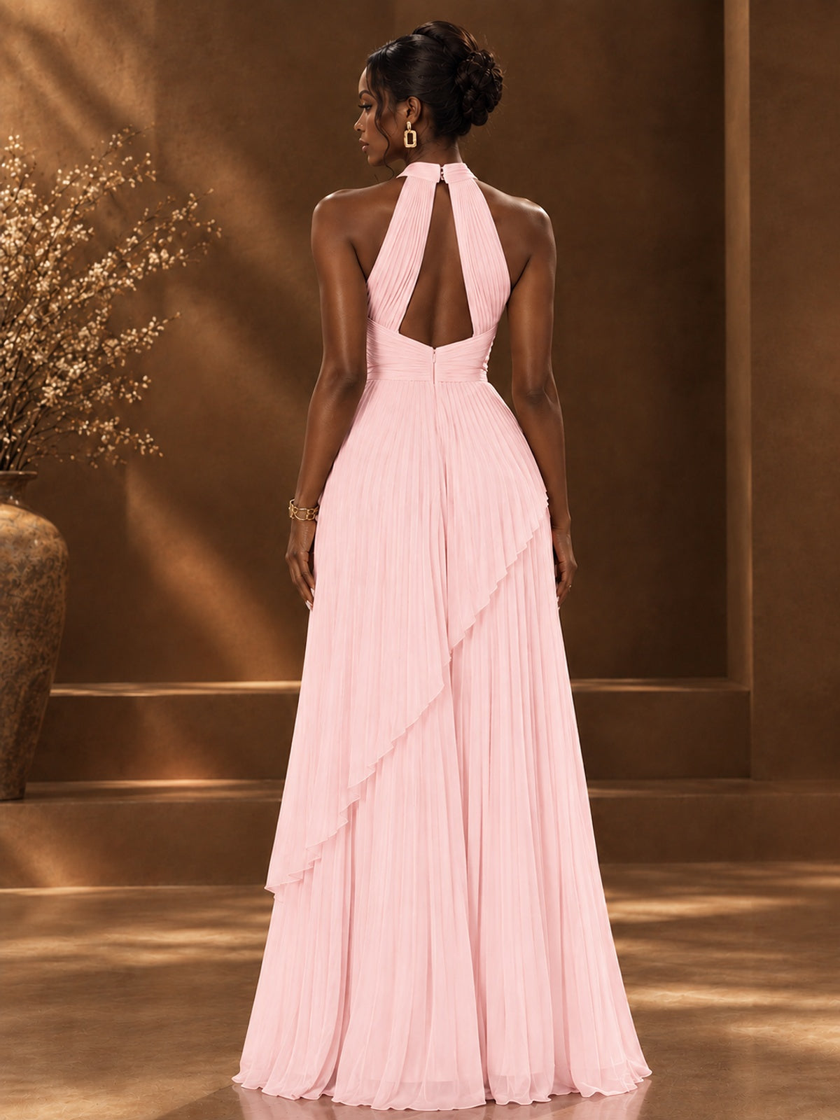 Wrap Pleated Prom Dress Halter A-line Chiffon Formal Wedding Dress