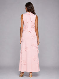 3D Floral Applique High Neck Prom Maxi Dress