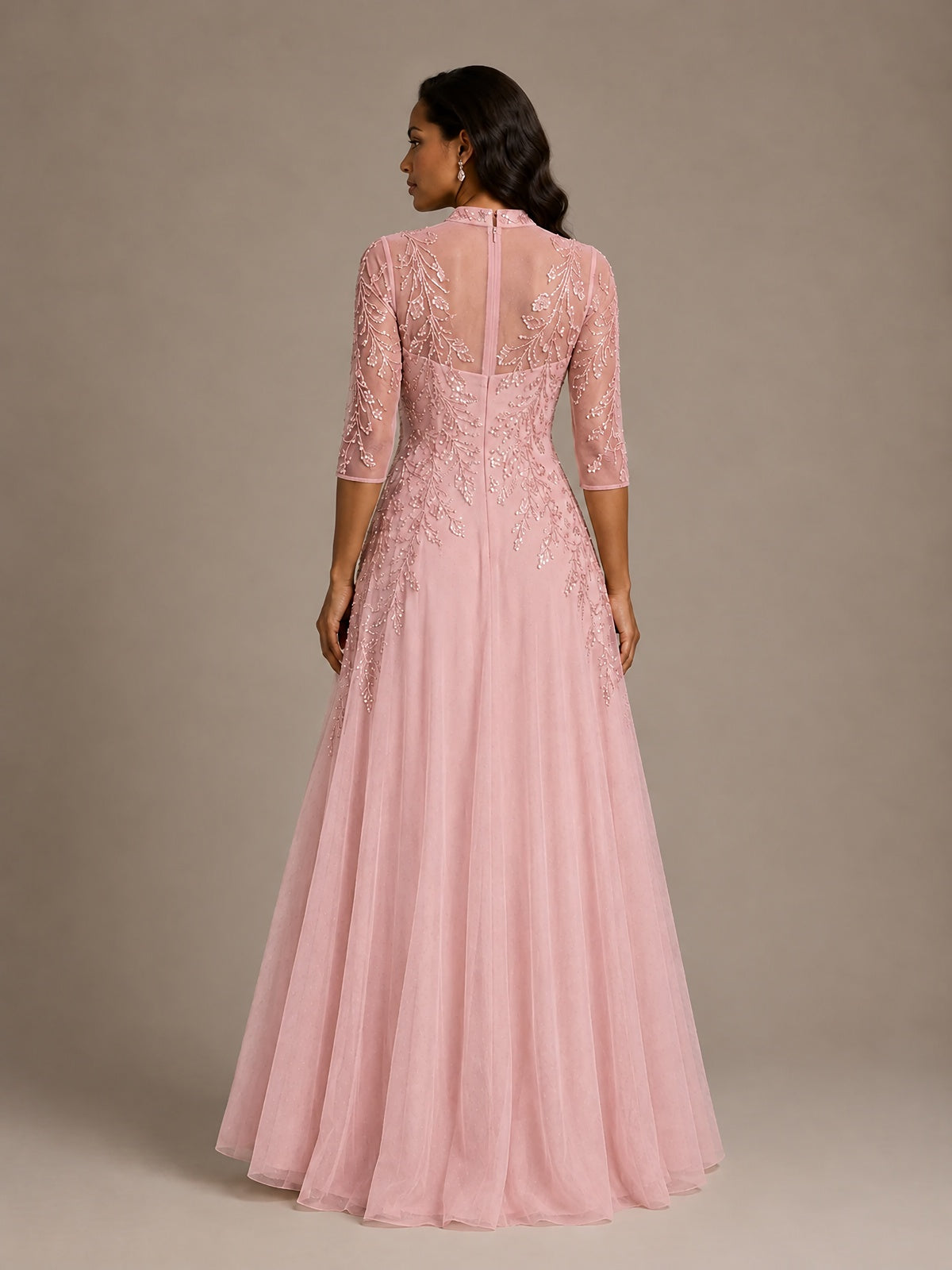 Embellished Appliques Mother of the Bride Dress with 3/4 Sleeves