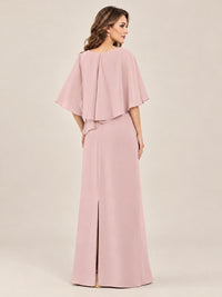 Cape Sleeve Mother of the Bride Dress with Asymmetrical Overlay