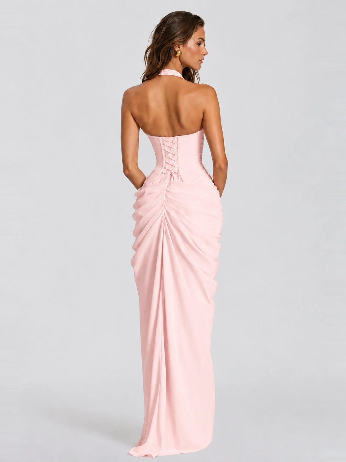 Ruched Halter Neck High-Slit Prom & Evening Dress