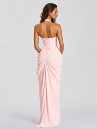 Ruched Halter Neck High-Slit Prom & Evening Dress