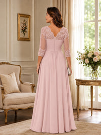 Chiffon Lace Applique Mother of the Bride Dress with 3/4 Sleeves
