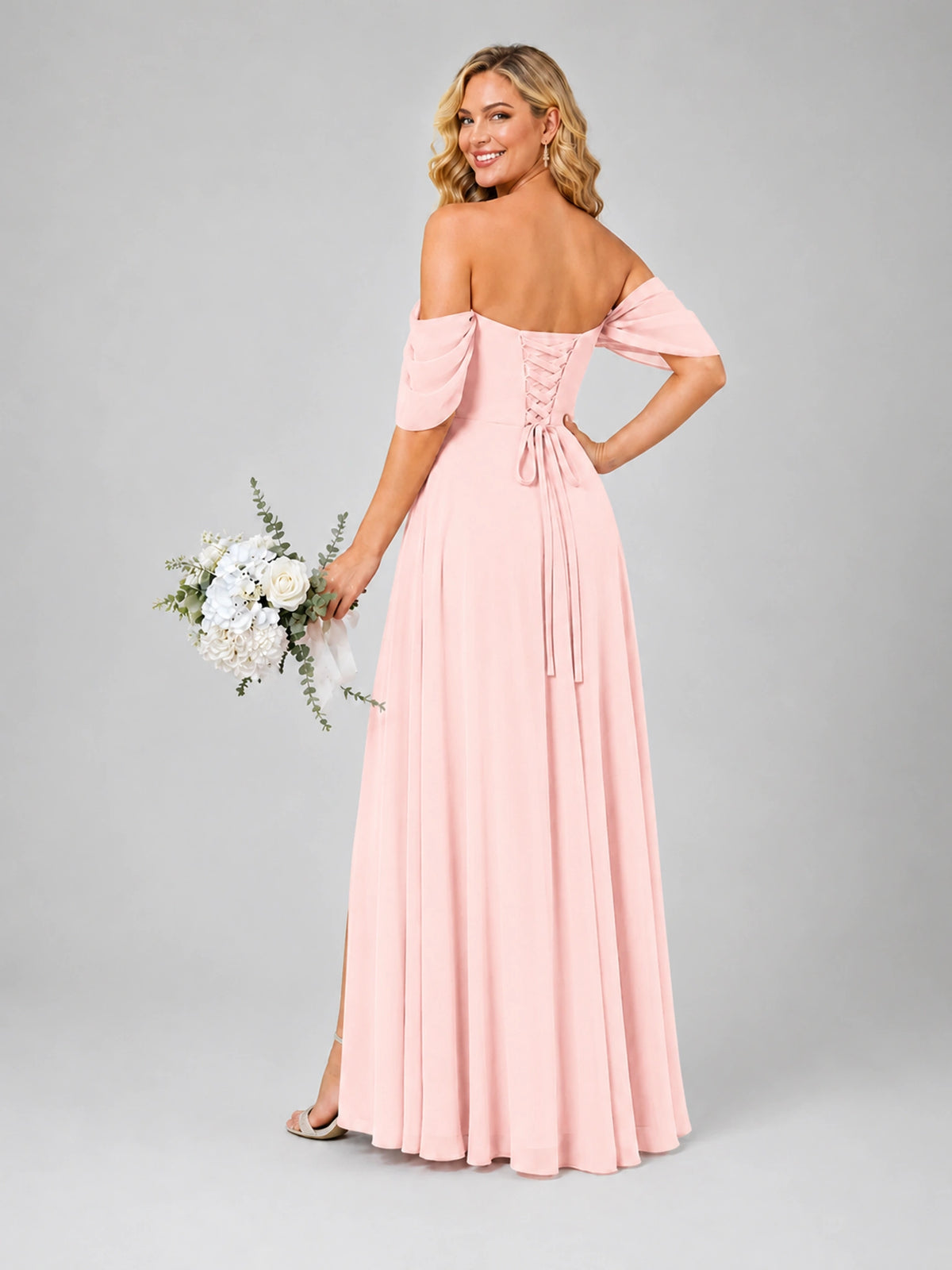 Off Shoulder Chiffon Bridesmaid Dress with Slit