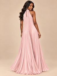 Rust Orange Pleated Halter Neck Maxi Dress
