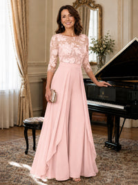 Lace Applique Wide-Leg Chiffon Mother of the Bride Jumpsuit