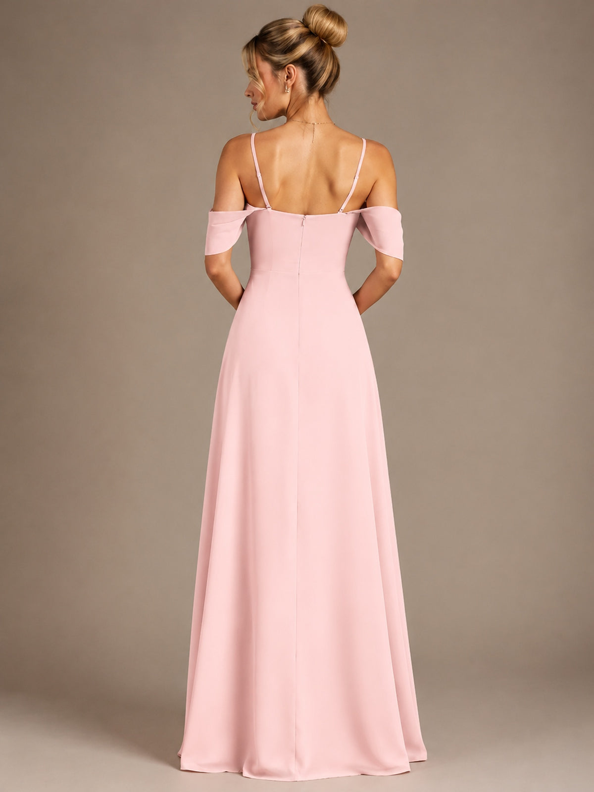 Spaghetti Strap Chiffon Bridesmaid Dress with Ruffles Slit