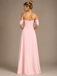Spaghetti Strap Chiffon Bridesmaid Dress with Ruffles Slit