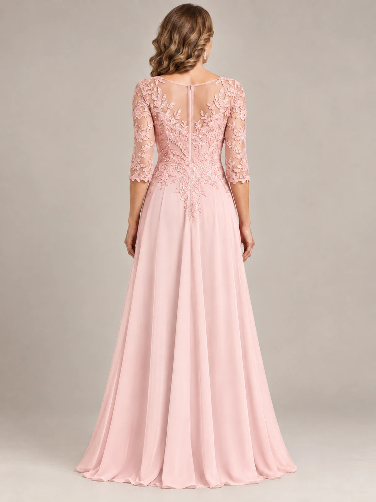 Sequin Lace A-Line Mother of the Bride Dress with 3/4 Sleeves
