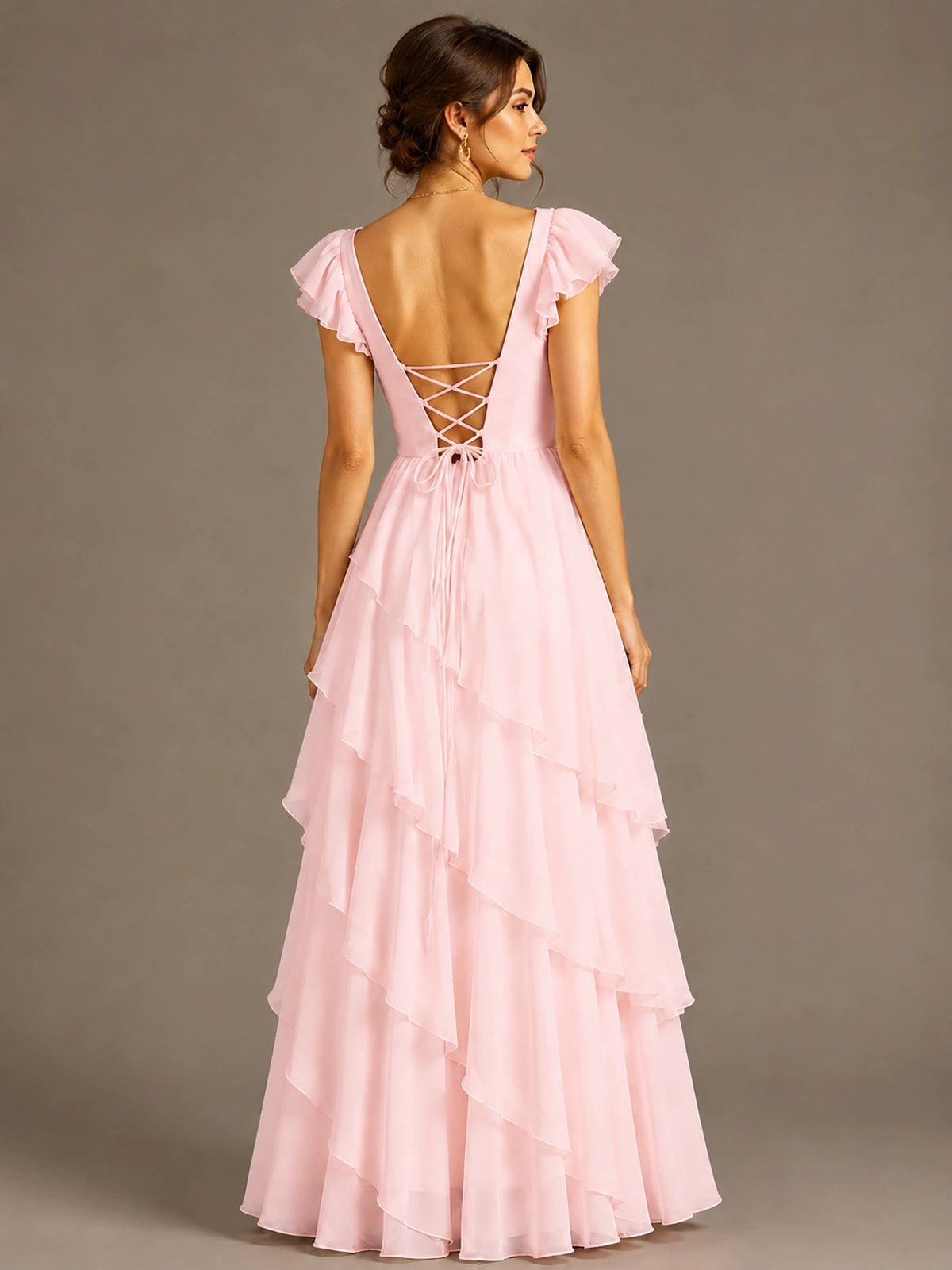 Ruffle Tiered V Neck Maxi Dress