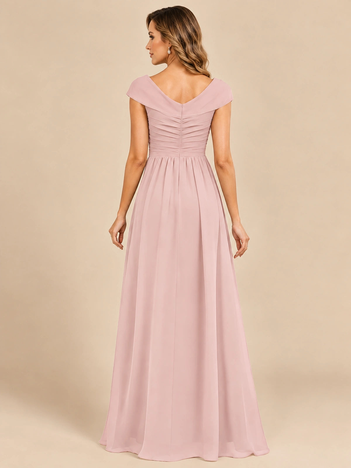 Cap Sleeve Mother of The Bride Dresses Long Chiffon Formal Gowns