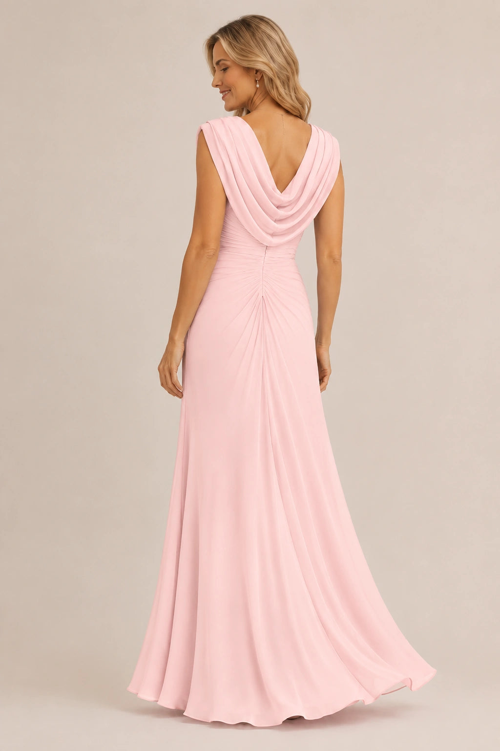 Cowl Neck Ruched Chiffon Mother of the Bride Dress