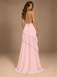 Sweetheart A-Line Ruffle Prom Dress with Spaghetti Straps
