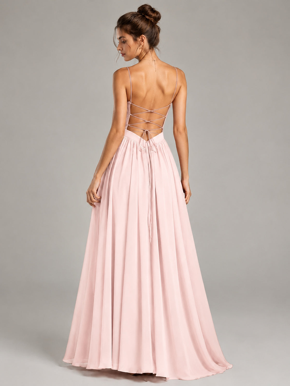 Spaghetti Strap Ruched Chiffon Maxi Dress with Backless