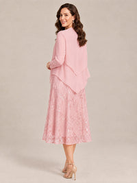 Tea Length Sequin Lace Mother of the Bride Dress with Chiffon Jacket