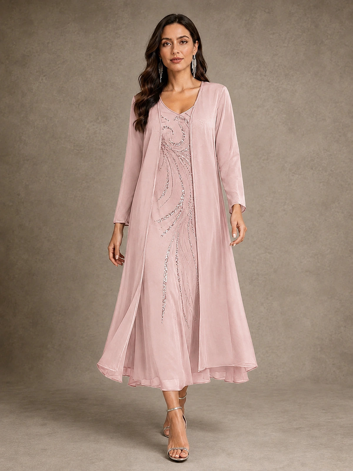 Sequin Chiffon Mother of the Bride Dress with Jacket