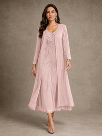Sequin Chiffon Mother of the Bride Dress with Jacket