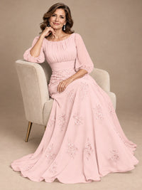 A-Line Mother of the Bride Dress with Sheer Puff Sleeves