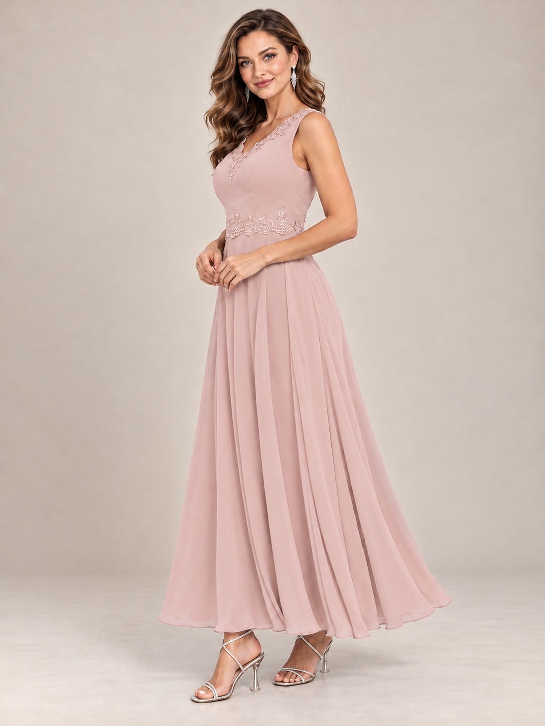 Dusty Blue Floral Lace Chiffon Mother of the Bride Dress with Jacket