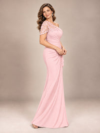 One Shoulder Chiffon Mother of The Bride Dress