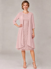 Tea Length Sequin Lace Mother of The Bride Dress with Chiffon Jacket