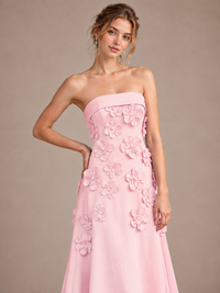 Yellow Strapless 3D Floral Appliques Maxi Dress