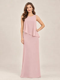 Cape Sleeve Mother of the Bride Dress with Asymmetrical Overlay