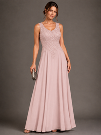 A-line 2 Pieces Chiffon Appliques Mother of The Bride Dresses with Jackets