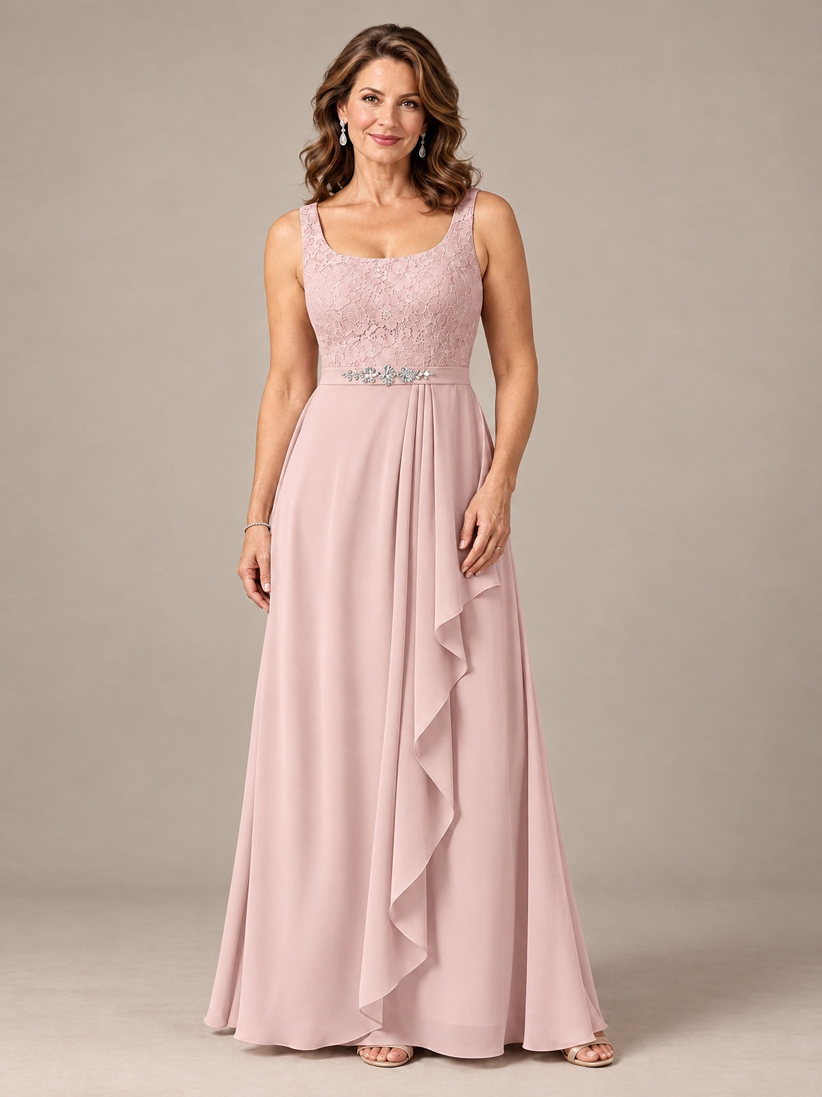 Blush Pink A-Line Mother of the Bride Dress with Lace Jacket and Ruffles