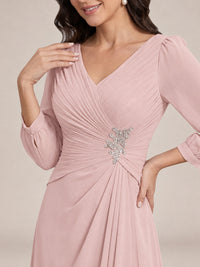 V-Neck Pleated Chiffon Mother of the Bride Dress with Flutter Sleeves