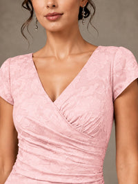 V-Neck Floral Jacquard Mother of the Bride Dress with Slit