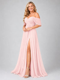Off Shoulder Chiffon Bridesmaid Dress with Slit
