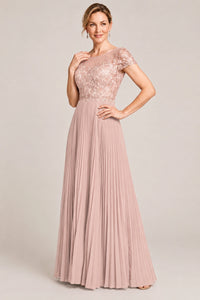 Embroidered Lace Pleated Mother of the Bride Dress