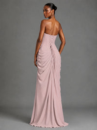 Strapless Bodycon Pleated Chiffon Formal Dress with Slit