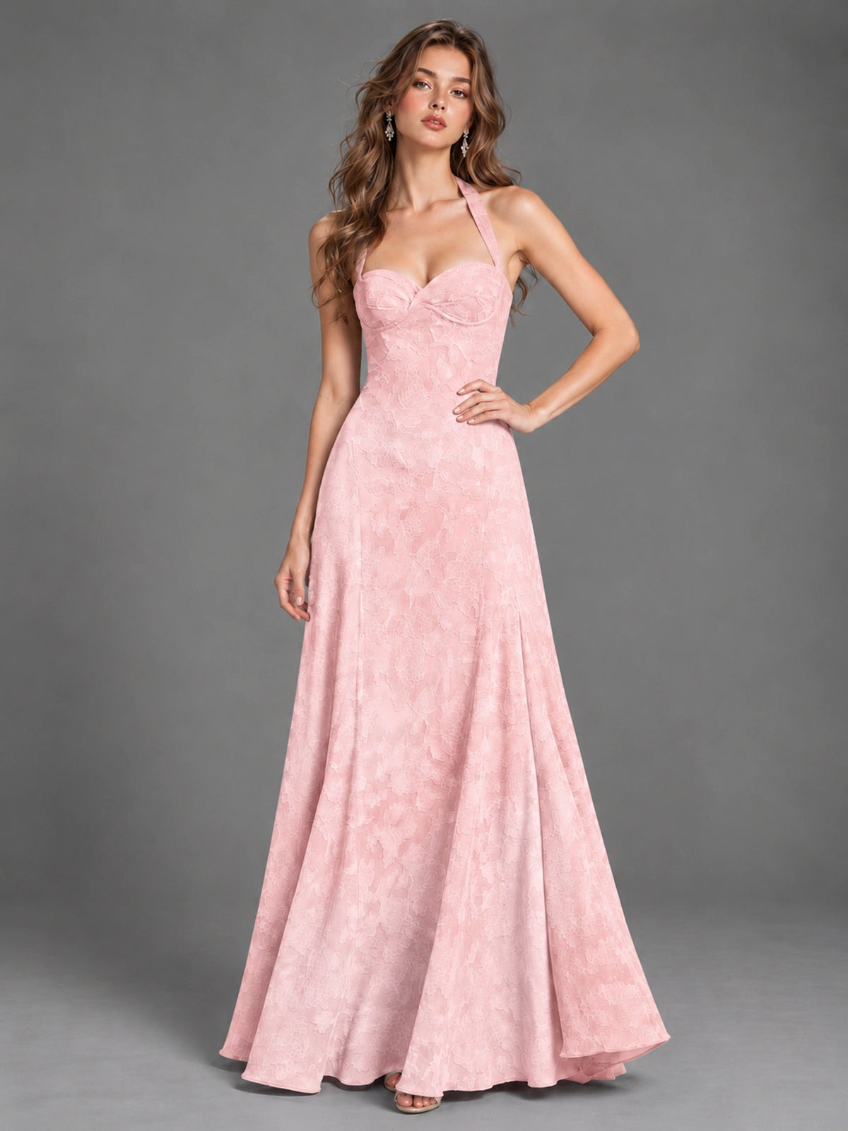 A-Line Halter Floral Chiffon Maxi Dress