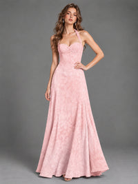 A-Line Halter Floral Chiffon Maxi Dress