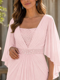 Elegant V-Neck Sequined Chiffon Mother of the Bride Dress with Flutter Sleeves